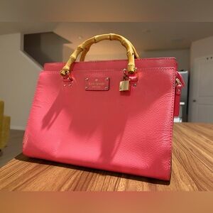 Custom Kate spade Flamingo 🦩 Pink New York Kory Satchel with Bamboo Top Handles